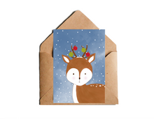 Lade das Bild in den Galerie-Viewer, Weihnachtskarte mit Reh Illustration