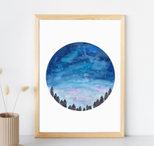Lade das Bild in den Galerie-Viewer, Aquarell Kunstdruck Himmel bei Nacht