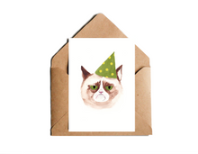 Lade das Bild in den Galerie-Viewer, lustige Geburtstagskarte mit grimmiger Katze