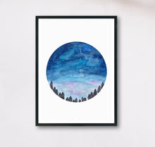 Lade das Bild in den Galerie-Viewer, Aquarell Kunstdruck Himmel bei Nacht
