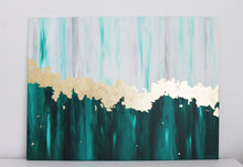 Lade das Bild in den Galerie-Viewer, Leinwand Original Acryl Gemälde grün mit Goldfolie 60x80