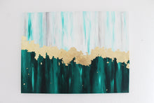 Lade das Bild in den Galerie-Viewer, Leinwand Original Acryl Gemälde grün mit Goldfolie 60x80