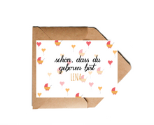 Lade das Bild in den Galerie-Viewer, Karte zur Geburt personalisierbar mit Namen schön dass du geboren bist