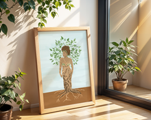 Lade das Bild in den Galerie-Viewer, Natur Dekoration mit botanischem Poster einer Frau als tief verwurzelten Baum mit Blättern
