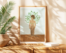 Lade das Bild in den Galerie-Viewer, Kommode naturverbunden dekorieren mit surrealem Kunstdruck einer dunkelhäutigen Frau als Baum
