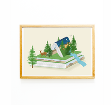 Lade das Bild in den Galerie-Viewer, besondere Illustration mit detailreicher Abbildung eines verträumten Bücherstapels
