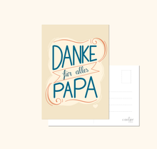 Lade das Bild in den Galerie-Viewer, Postkarte Vater Danke für alles Papa in blau auf neutralem Hintergrund
