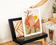 Lade das Bild in den Galerie-Viewer, psychologischer Kunstdruck mit surrealer Illustration einer Frau in einer Landschaft und Spruch glaube nicht alles, was du denkst
