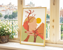 Lade das Bild in den Galerie-Viewer, Kunstdruck mit surrealer Illustration eines Kopfes in einer Landschaft und Spruch glaube nicht alles, was du denkst
