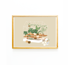 Lade das Bild in den Galerie-Viewer, Kunstdruck mit Illustration eines Gewächshauses auf beigem Hintergrund

