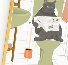 Lade das Bild in den Galerie-Viewer, Nahaufnahme des Posters für Katzenliebhaber mit schwarzer Katze auf Klo
