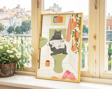 Lade das Bild in den Galerie-Viewer, lustiges Badezimmer Poster mit Katze auf Toilette
