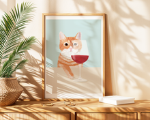Lade das Bild in den Galerie-Viewer, humorvoller Kunstdruck mit Bild einer Katze mit Weinglas
