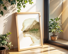 Lade das Bild in den Galerie-Viewer, verträumtes abstraktes Poster mit Landschaft in einem Kopf in Beigetönen im Format A3
