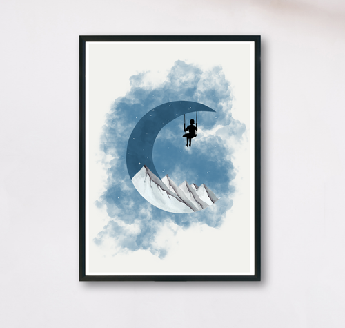 Poster mit surrealer Mond Illustration
