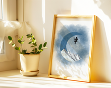 Lade das Bild in den Galerie-Viewer, blaues Mond Bild mit Bergen und Schaukel
