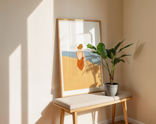 Lade das Bild in den Galerie-Viewer, aufmunternder Kunstdruck mit Frau im Sommer am Meer und Lettering du hast eine Pause verdient
