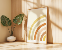 Lade das Bild in den Galerie-Viewer, boho Kunstdruck mit aquarell Regenbogen auf beigem Hintergrund
