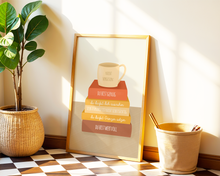 Lade das Bild in den Galerie-Viewer, Poster mit Erinnerungen an dich selbst auf Büchern du bist wertvoll und du bist genug in warmen Farben
