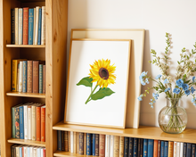 Lade das Bild in den Galerie-Viewer, Dekoration mit floralem Kunstdruck mit handgemalter Wasserfarben Sonnenblume
