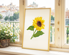 Lade das Bild in den Galerie-Viewer, sommerlicher Kunstdruck mit handgemalter aquarell Sonnenblume
