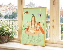 Lade das Bild in den Galerie-Viewer, feminines Poster mit Frau und Tieren in der Natur
