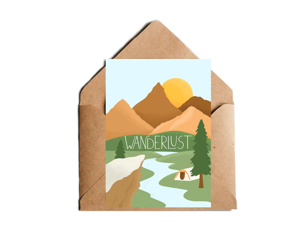 Postkarte Wanderlust mit minimalistischen Bergen in schwarz weiß