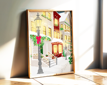 Lade das Bild in den Galerie-Viewer, Moderne Illustration eines Weihnachtsabends in einer europäischen Stadt
