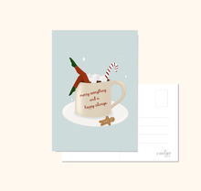 Lade das Bild in den Galerie-Viewer, Postkarte Weihnachten im modernen Design mit liebevoller Illustration und Spruch merry everyhing and a happy always
