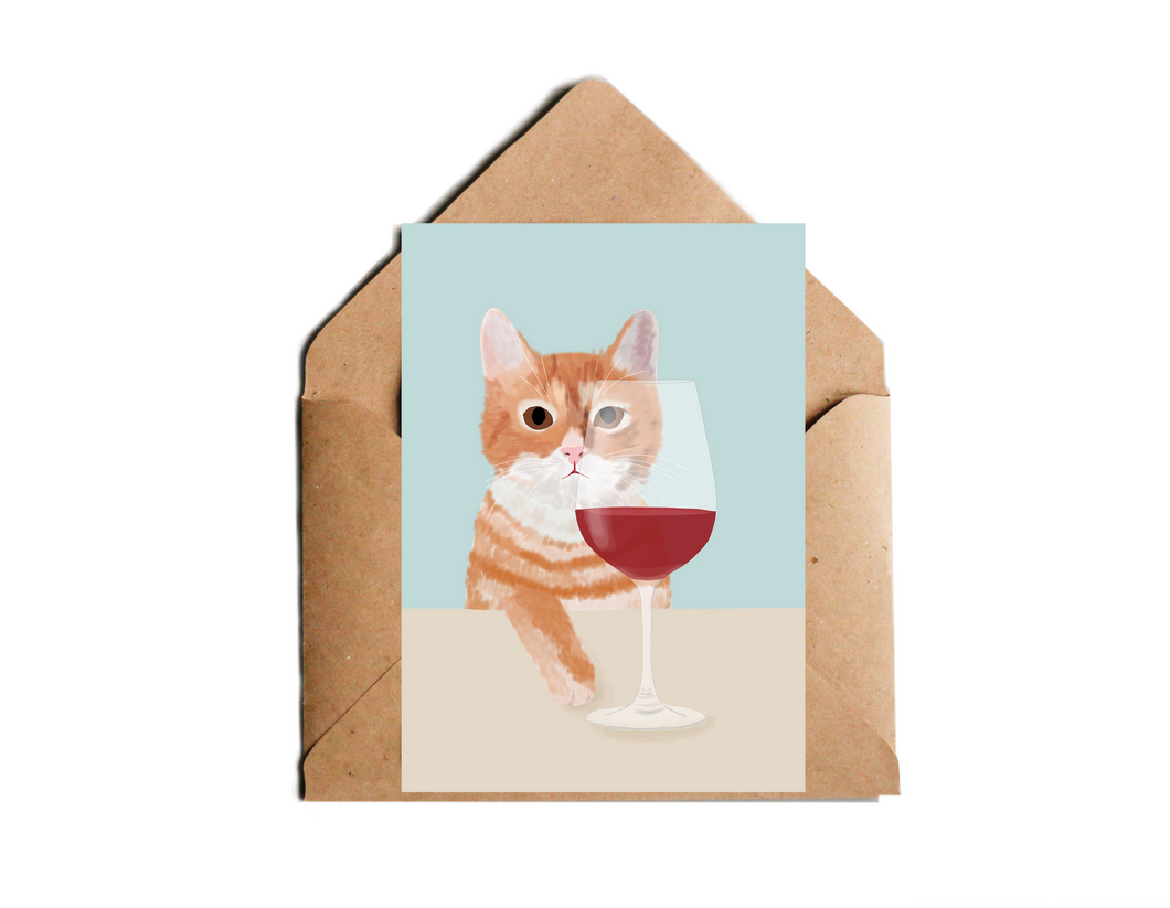 Katze mit Wein Postkarte