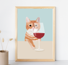 Lade das Bild in den Galerie-Viewer, Katze mit Wein Kunstdruck
