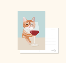 Lade das Bild in den Galerie-Viewer, Katze mit Wein Postkarte
