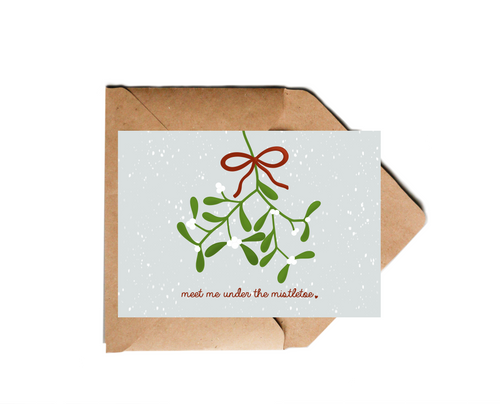 Weihnachtskarte Mistelzweig mit Mistelzweig Illustration und Spruch meet me under the mistletoe