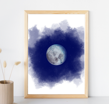 Lade das Bild in den Galerie-Viewer, Kunstdruck aquarell Mond
