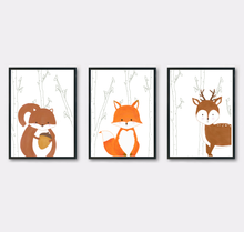 Lade das Bild in den Galerie-Viewer, Kinderzimmer Poster Set mit Waldtieren Fuchs, Eichhörnchen und Reh
