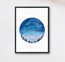 Lade das Bild in den Galerie-Viewer, Aquarell Kunstdruck Himmel bei Nacht
