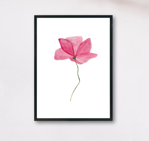 Poster mit handgemalter aquarell Blume in rosa