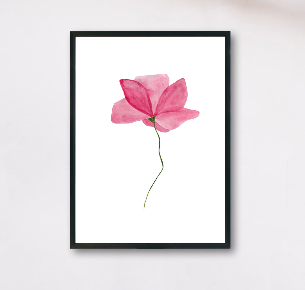 Poster mit handgemalter aquarell Blume in rosa