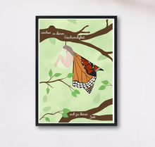 Lade das Bild in den Galerie-Viewer, Kunstdruck Wachstum mit Spruch wachse in deiner Geschwindigkeit und zu deiner Zeit und Schmetterling Illustration
